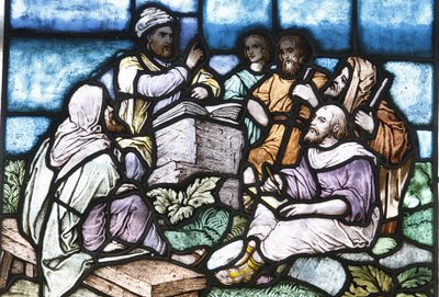 Vitrail : Abraham étudiant la Torah avec le peuple d