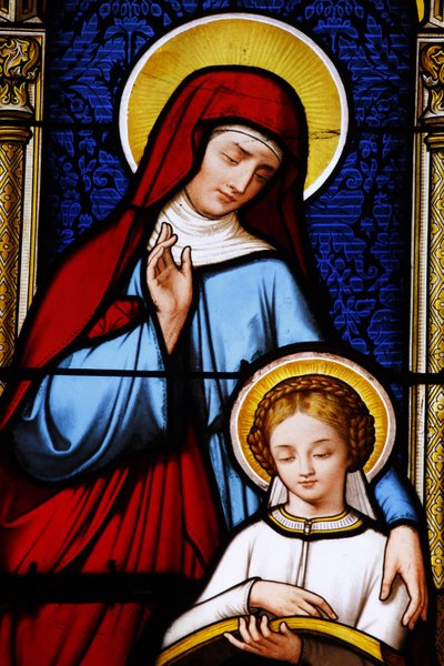 Vitrail dans la cathédrale Saint-Louis : Marie enseignée par sa mère Anne, Blois, France - Unbekannt