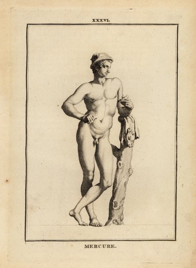 Statue de Mercure, dieu romain du commerce et de la communication, avec chapeau ailé petasos et peau de chèvre - Unbekannt