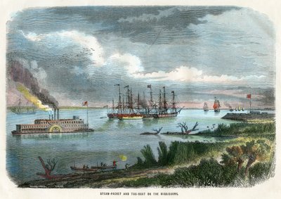 Paquebot à vapeur et remorqueur sur le Mississippi, USA, vers 1875 - Unbekannt