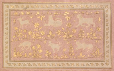 Scènes pochoirées de lion et de gazelle, vers 1710 - Unbekannt