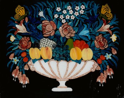Nature morte - Fleurs et fruits dans un bol blanc et rose - Unbekannt