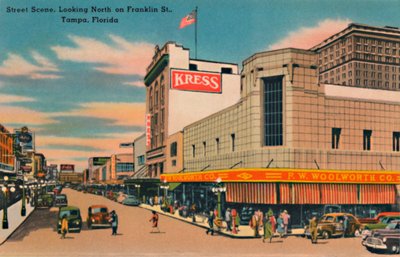 Scène de rue, regardant vers le nord sur Franklin St., Tampa, Floride, vers les années 1940 - Unbekannt