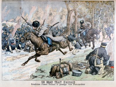 Attaque surprise par la cavalerie russe sur la route de Port Arthur, Guerre russo-japonaise, 1904 - Unbekannt