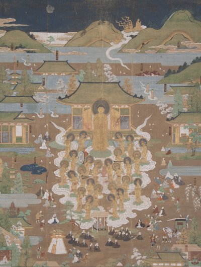 Mandala du temple Taima - Amida accueille Chūjōhime au paradis occidental - Unbekannt