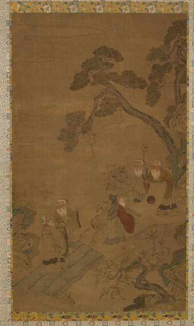 Tapisserie : cinq sages dans un jardin sous des pins, dynastie Ming à Qing, 1368-1911 - Unbekannt
