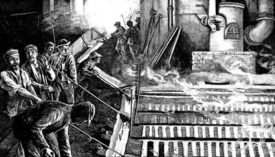 Taper un haut fourneau et couler du fer en gueuses, vers 1900 - Unbekannt