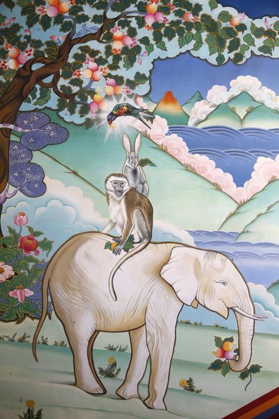 Temple des Mille Bouddhas Congrégation Dashang Kagyu Ling Représentation des quatre amis harmonieux : l