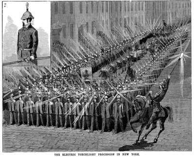 La Procession aux flambeaux électriques à New York, USA, 1884 - Unbekannt