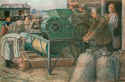 La lutte pour la récolte : tri des graines dans une ferme collective de Mordva, 1933 - Unbekannt