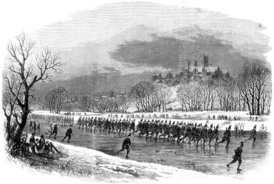 Les premiers volontaires des fusiliers du Lincolnshire marchant sur la rivière Witham en patins, 1861 - Unbekannt