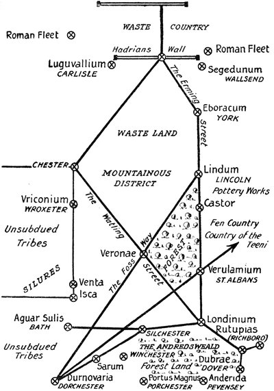 Les quatre principales lignes de communication romaines en Grande-Bretagne, 1910 - Unbekannt