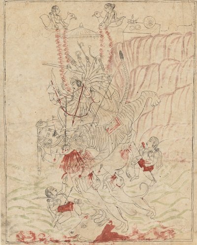 La Déesse Durga tuant le démon buffle, Mahisha Mahishasura Mardini, vers 1760 - Unbekannt