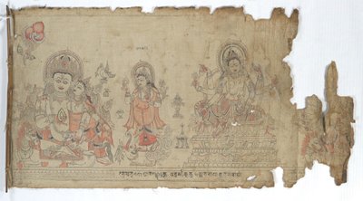 La déesse Vasudhara flanquée de Kubera et d