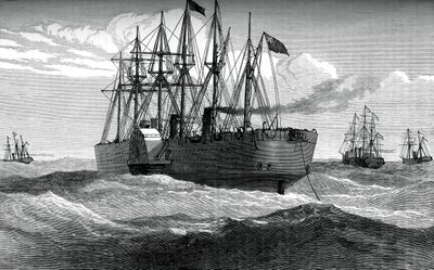 Le Great Eastern déroulant le câble télégraphique atlantique, vers 1865, vers 1880 - Unbekannt