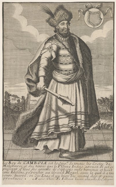 Le roi du Cambodge debout avec un sceptre dans sa main droite, ca. 1670-1700 - Unbekannt