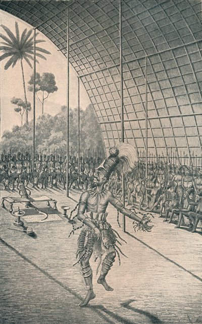 Le roi Mangbattu Munsa danse devant ses épouses et guerriers, vers 1870, 1903 - Unbekannt