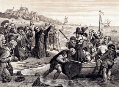 Les Pères pèlerins quittant Delft Haven pour leur voyage en Amérique, juillet 1620, 1878 - Unbekannt