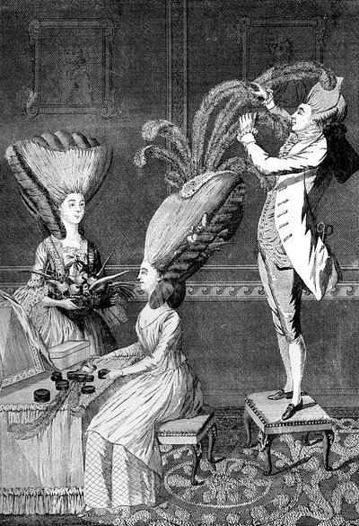 La coiffure absurde ou La dame emplumée, 1776 - Unbekannt