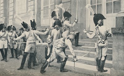 La garde noble prussienne aiguise ses épées sur les marches de l