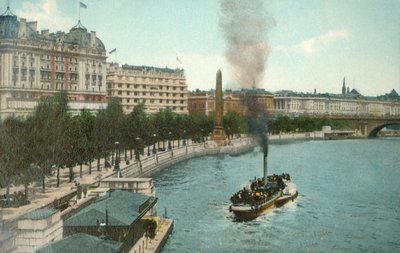 Le Victoria Embankment et un bateau à vapeur sur la Tamise, Londres, vers 1907 - Unbekannt