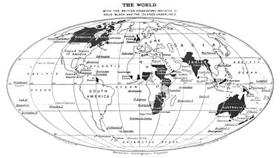 Le monde avec les possessions britanniques indiquées en noir et les îles soulignées, 1924 - Unbekannt