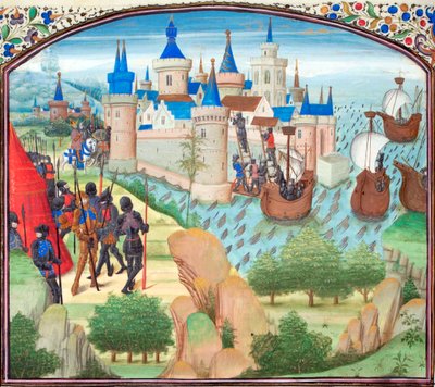 La prise de Constantinople par terre et mer en 1204. Miniature de l