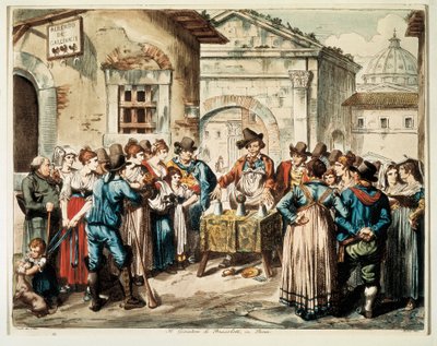 Le jeu des gobelets sur une place à Rome - Unbekannt