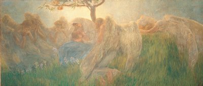 La mère portant un voile sur une herbe verte avec des fleurs et des arbres embrasse le fils pendant l
