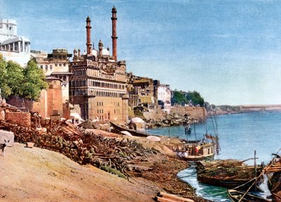 Le fleuve Gange et les ghats de crémation à Bénarès Varanasi, Inde, début du 20ème siècle - Unbekannt