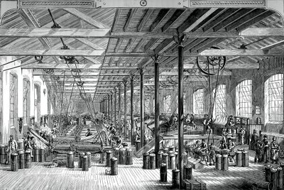 Salle de filature dans les ateliers de cordage de Shadwell, vers 1880 - Unbekannt