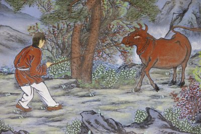 Les dix images de la conduite du bœuf du bouddhisme zen représentent les étapes de l