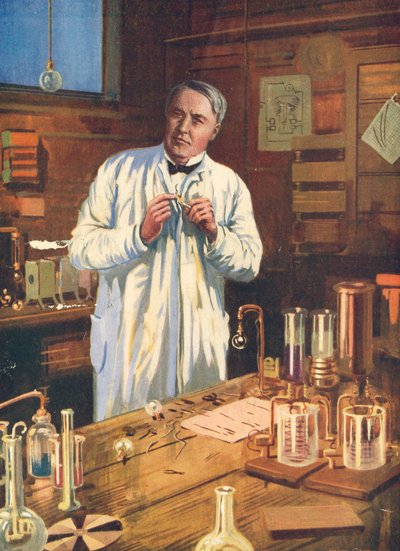 Thomas Edison, inventeur américain, dans son laboratoire, Menlo Park, New Jersey, USA, 1870s 1920s - Unbekannt