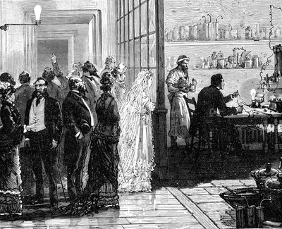 Thomas Edison expérimentant avec des lampes électriques le jour de son mariage, 1871 - Unbekannt