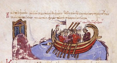 Thomas le Slave fuit vers les Arabes, miniature du Skylitzes de Madrid, XIe-XIIe siècle - Unbekannt