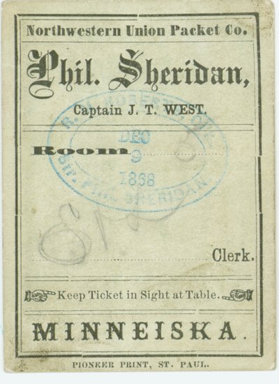 Billet pour le bateau à vapeur Phil. Sheridan, 9 décembre 1868 - Unbekannt