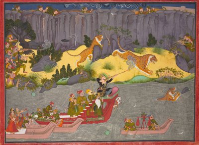 Chasse au tigre de Raja Ram Singh II, vers 1830-1840 - Unbekannt