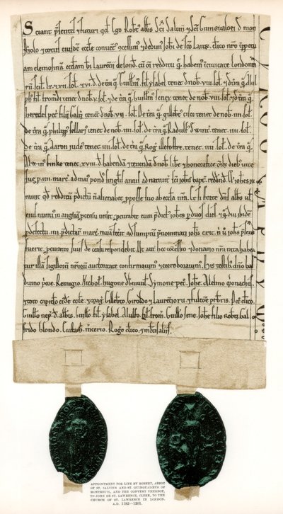 Titre de propriété des terrains entourant le Guildhall, City de Londres, vers 1182-1201, 1886 - Unbekannt