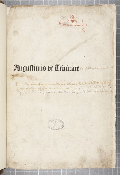 Page de titre de De trinitate et De Civitate Dei cum commento, écrit par Augustin d