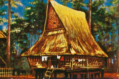 Maison traditionnelle sur pilotis, Sumatra, vers 1928 - Unbekannt