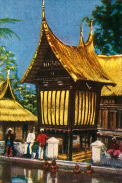 Grange à riz traditionnelle au toit de chaume, Padang, Sumatra, vers 1928 - Unbekannt