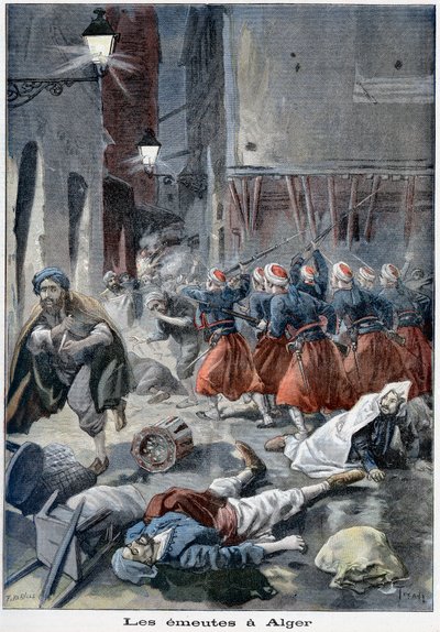 Troupes tentant de dégager les rues lors des émeutes anti-juives, Alger, Algérie, 1898 - Unbekannt