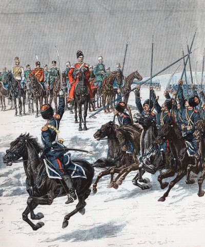 Tsar Nicolas II passant en revue les cosaques, guerre russo-japonaise, 1904-1905 - Unbekannt