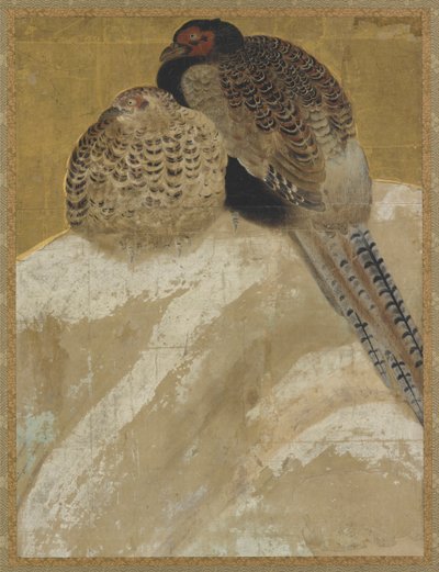 Deux faisans sur un banc de neige, période Momoyama, XVIIIe siècle - Unbekannt