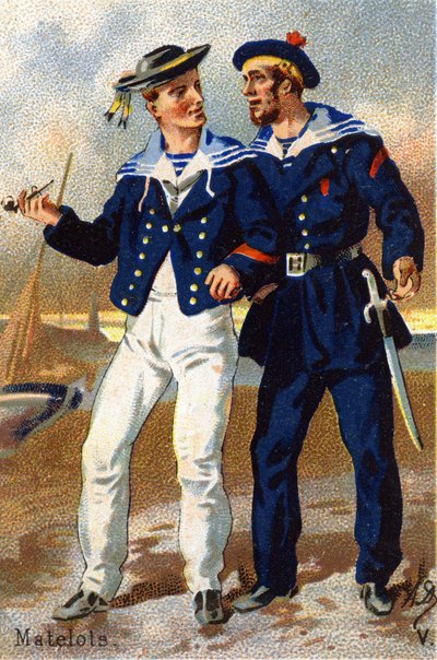 V : Marins. Gravure dans « Alphabet militaire ». Initiales de l
