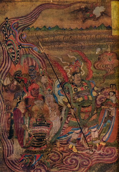 Vaishravana traversant les vagues, des Grottes des Mille Bouddhas, vers 900 - Unbekannt