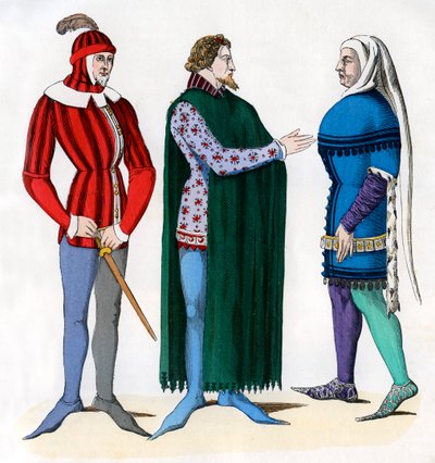 Valet et seigneurs en costume du XIVe siècle, 1882-1884 - Unbekannt
