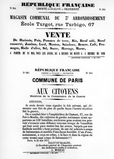 Vente, des affiches politiques françaises de la Commune de Paris, mai 1871 - Unbekannt