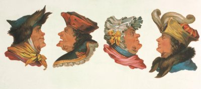 Vexierbild, Vier Köpfe / Lithographie en couleur - Unbekannt