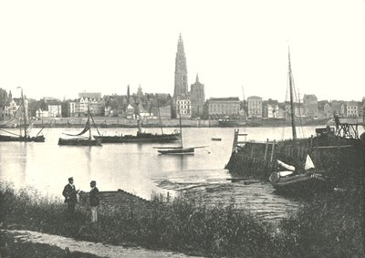 Vue à travers la rivière vers la cathédrale, Anvers, Belgique, 1895 - Unbekannt